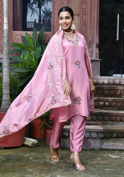 Pink Thread Work Tissue Suit Set