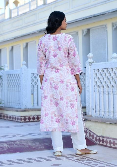 Cream Thread Work Linen Suit Set