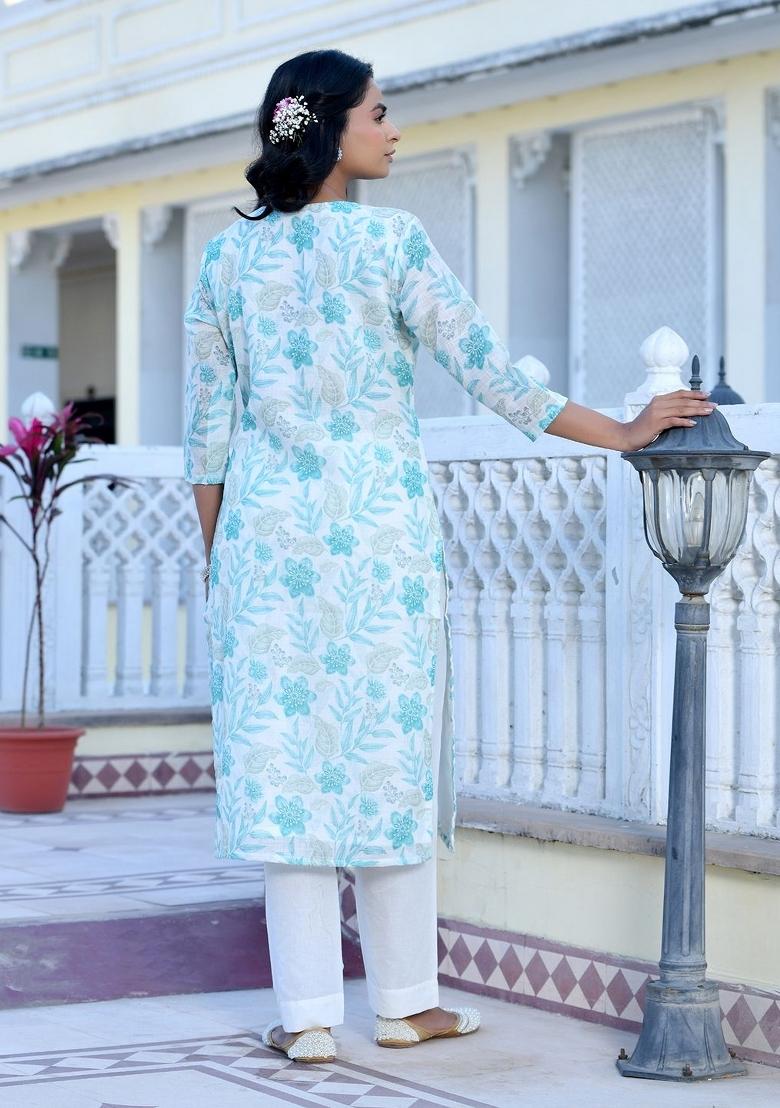 Cream Thread Work Linen Suit Set