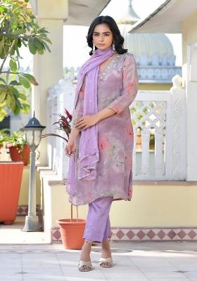 Lavender Mirror Work Tissue Suit Set