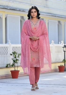 Pink Mirror Work Tissue Suit Set