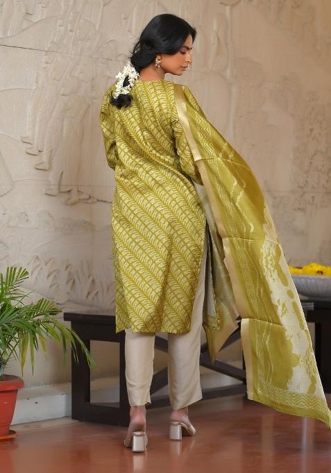 Green Mirror Work Silk Suit Set