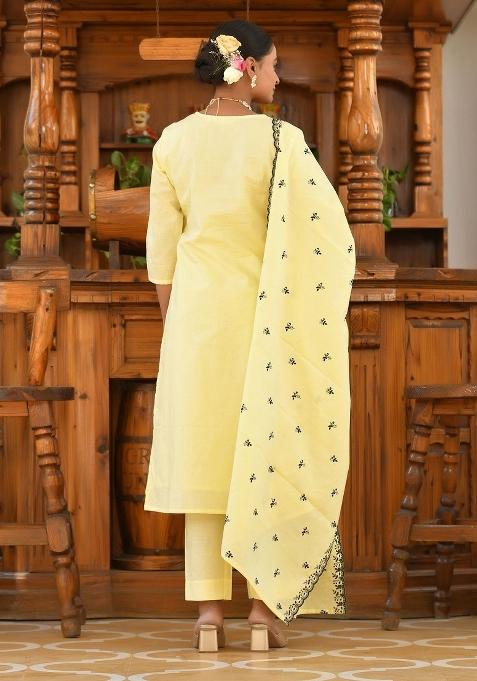 Lemon Thread Work Cotton Suit Set