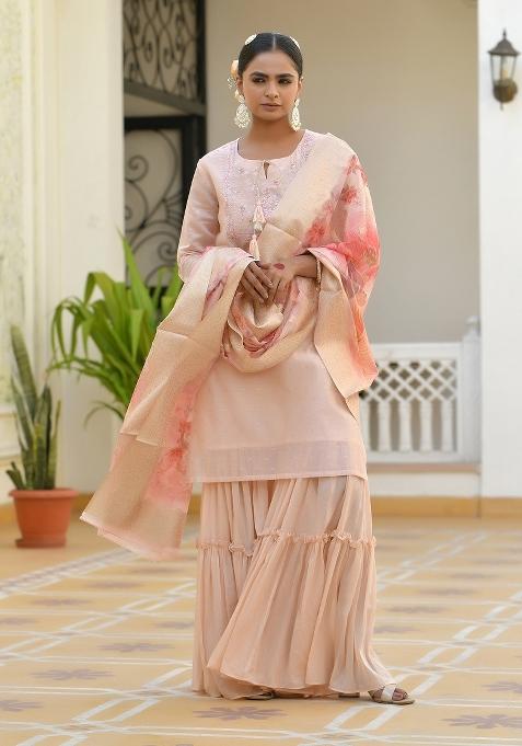 Apricot Dori Work Chanderi Sharar Set