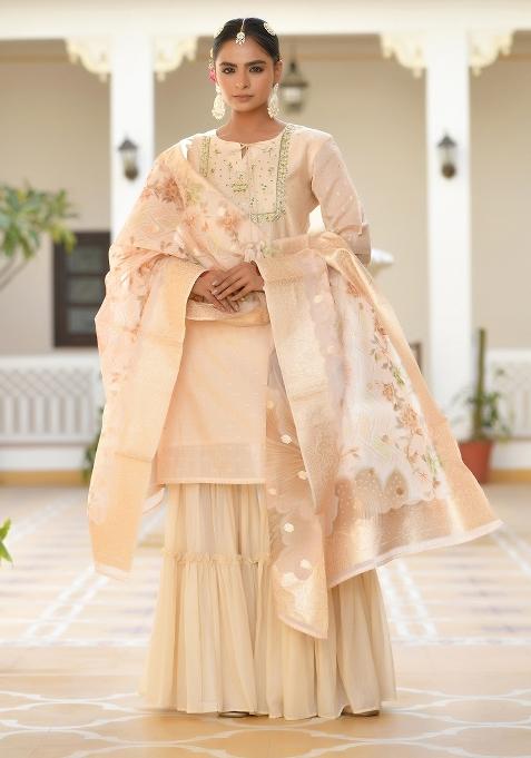 Peach Dori Work Chanderi Sharar Set