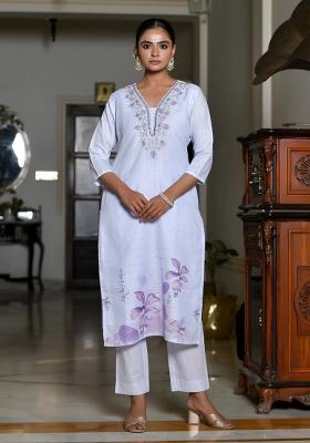 Lilac Zari Linen Suit Set
