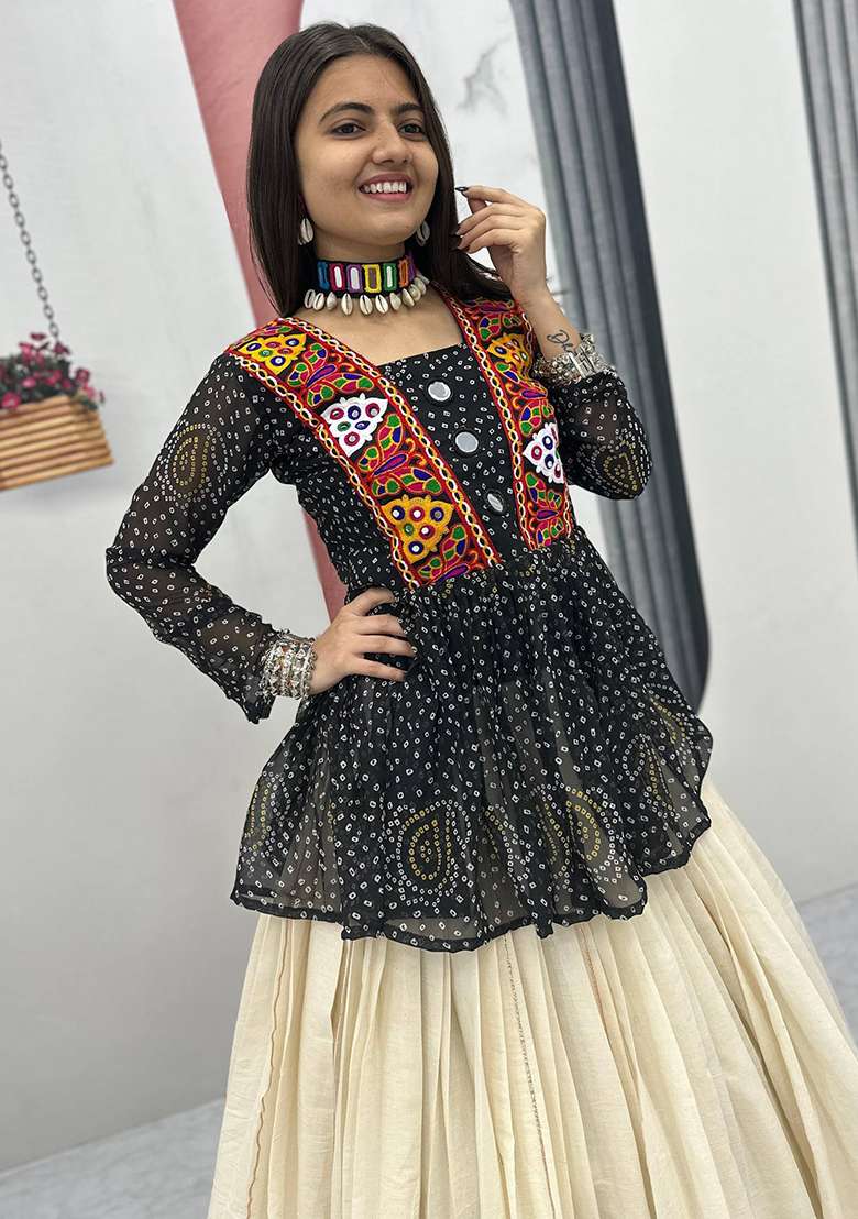 Green Bandhani Georgette Sharara Set - Indya