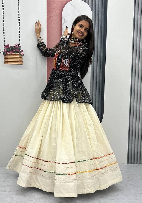 Green Bandhani Georgette Sharara Set — view on Indya