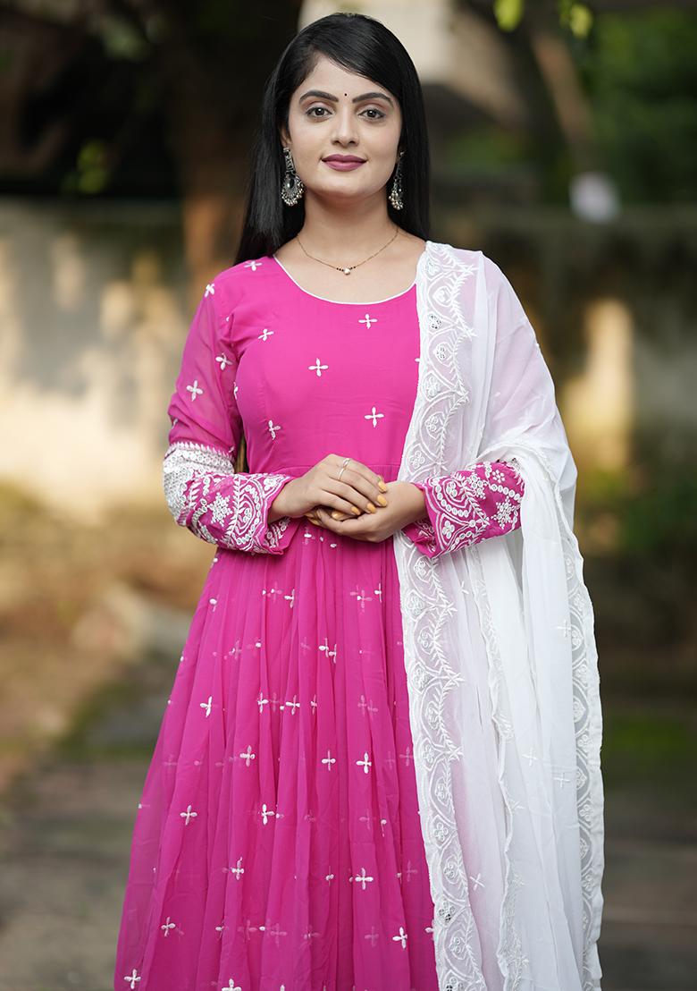 Pink Embroidery Sequence Work Blended Gown - Indya