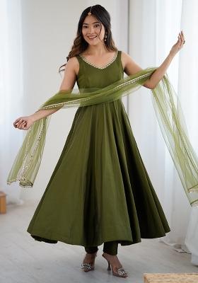 Mehendi Embroidery Sequence Work Blended Anarkali