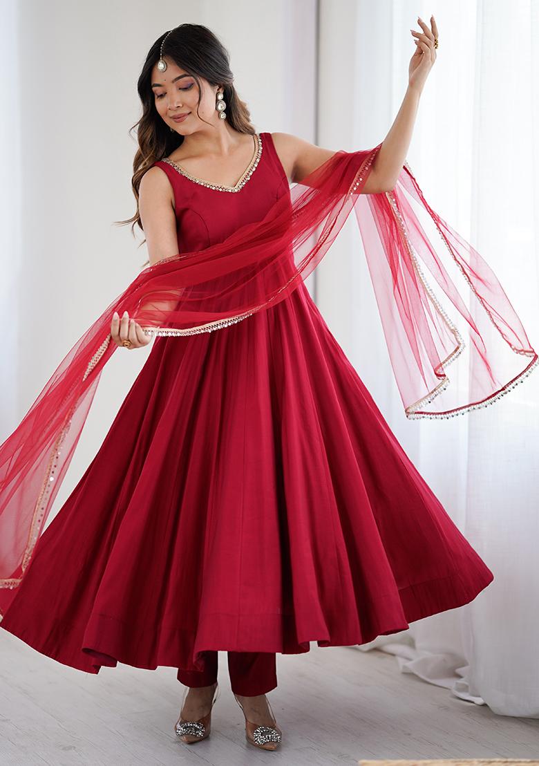 Maroon Embroidery Sequence Work Blended Anarkali