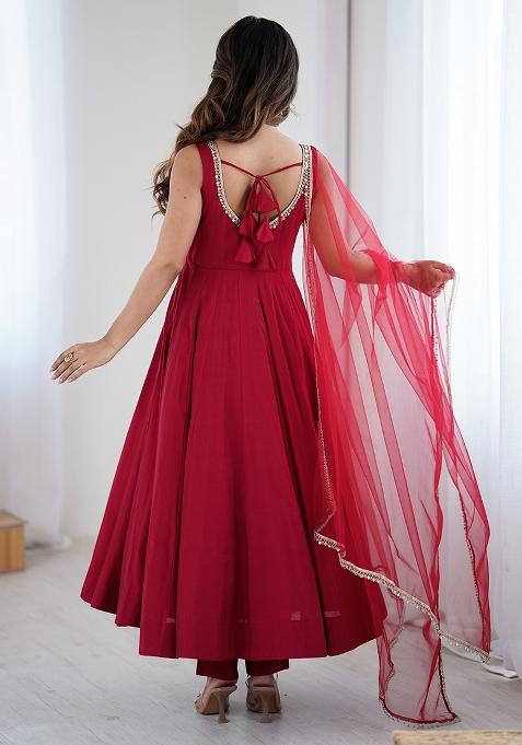 Maroon Embroidery Sequence Work Blended Anarkali