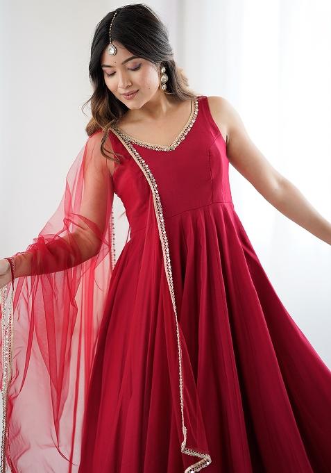 Maroon Embroidery Sequence Work Blended Anarkali