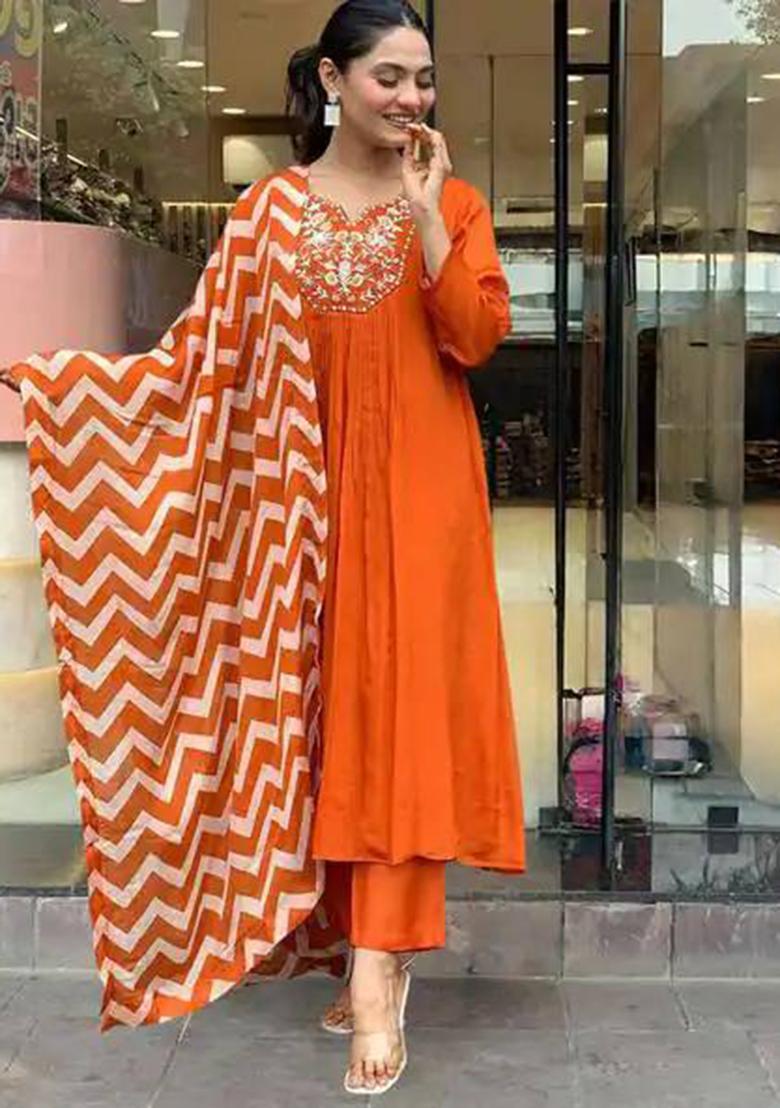 Mustard Embroidery Sequence Work Blended Gown - Indya