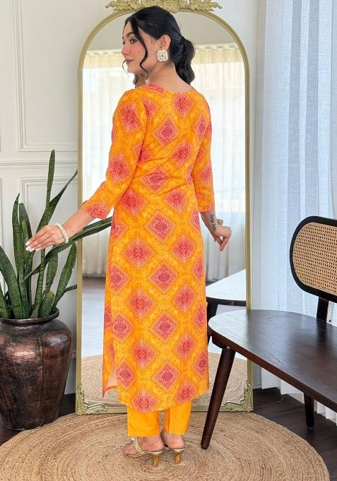 Yellow Printed Rayon Kurta Set