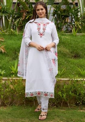 White Thread Work Viscose Kurta Set