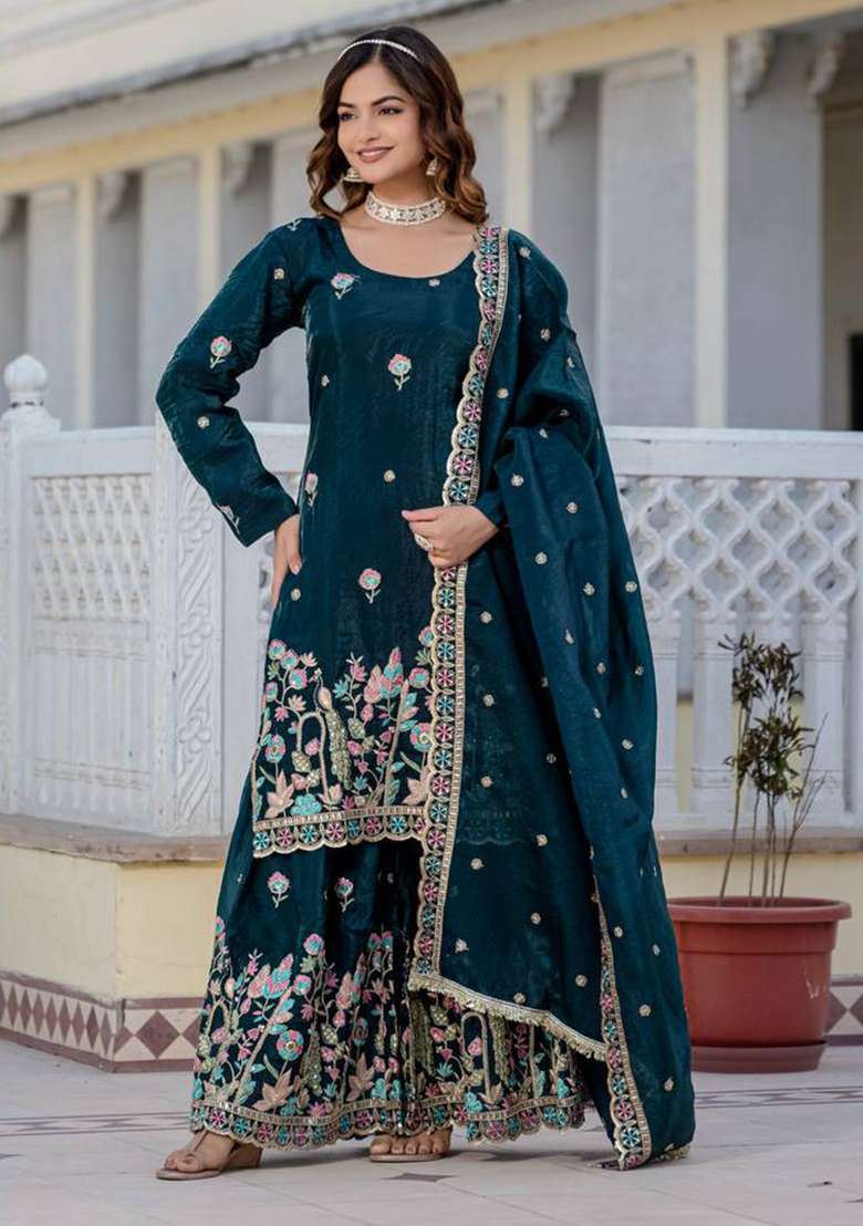 Rama Embroidery Blended Kurta Set - Indya