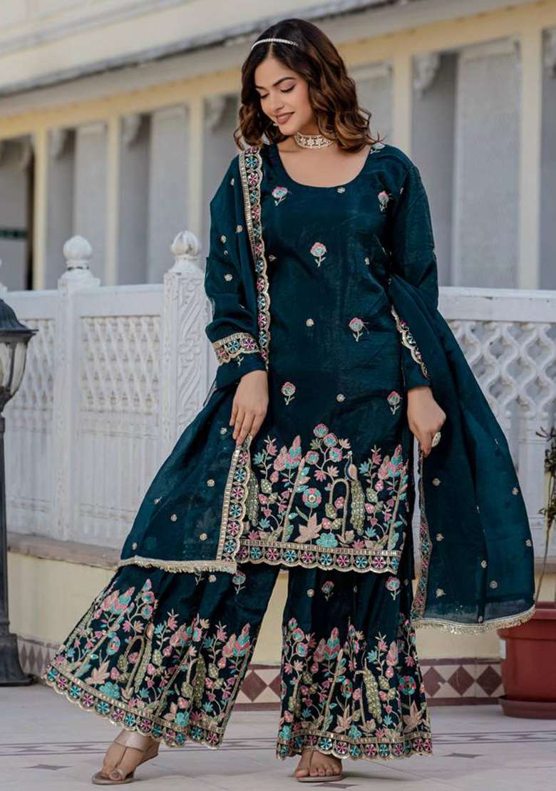 Rama Embroidery Blended Kurta Set - Indya