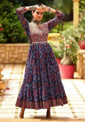 Blue Printed Georgette Gown
