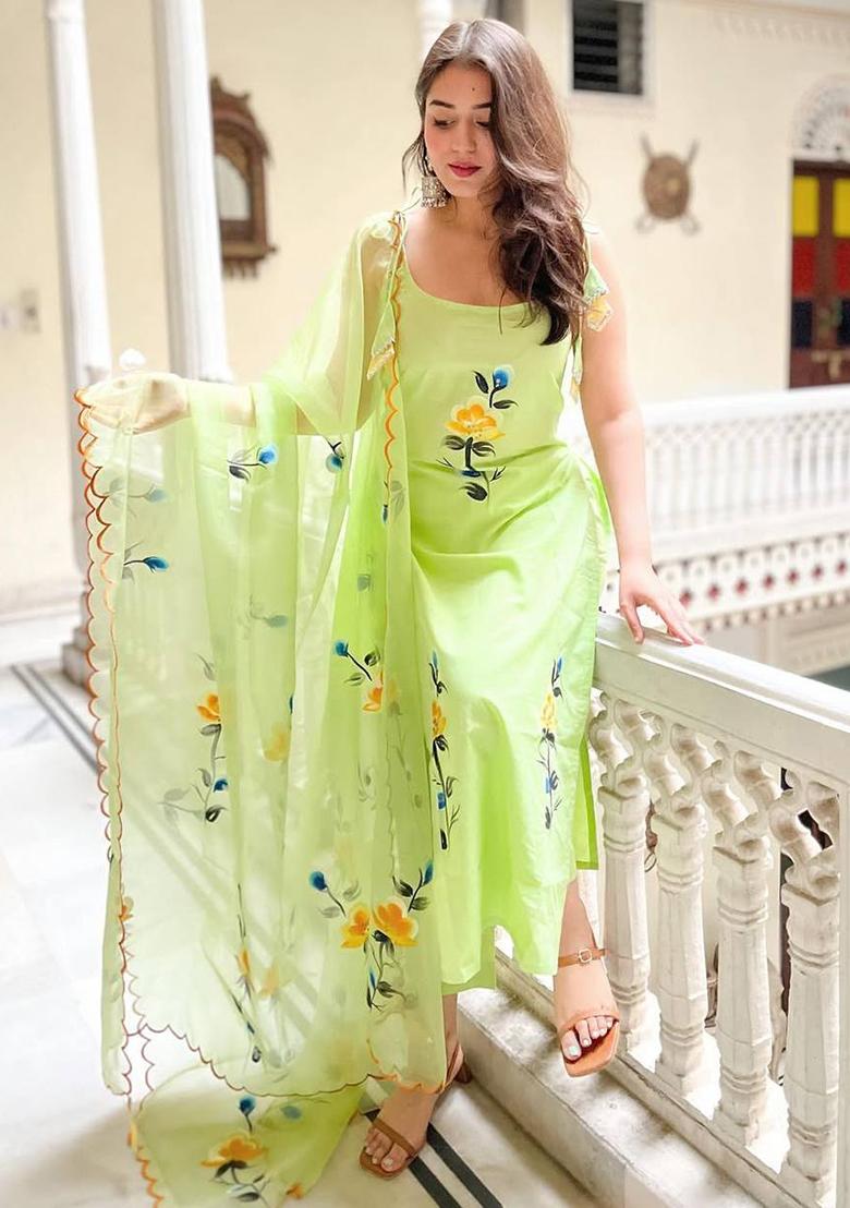 Lemon Printed Viscose Kurta Set