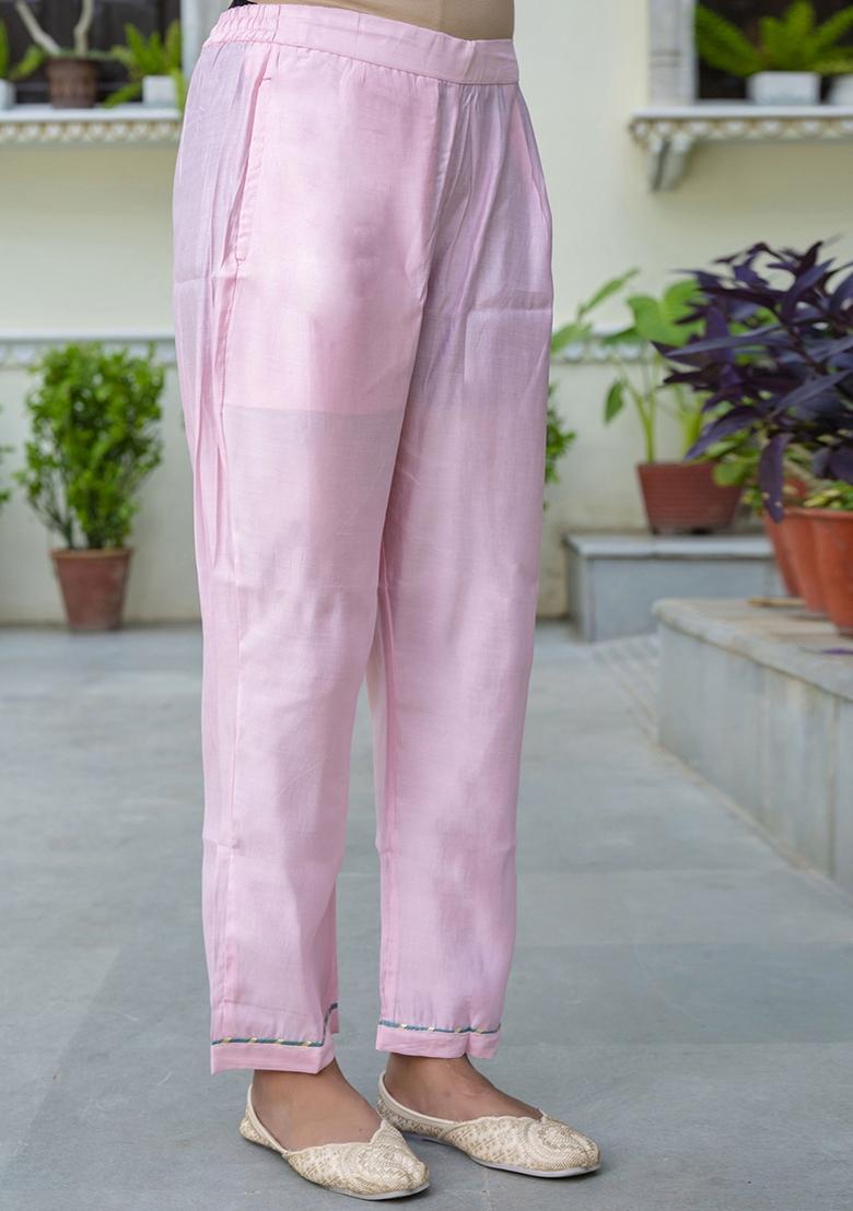 Baby Pink Embroidered Silk Blend Kurta Set With Dupatta - Indya