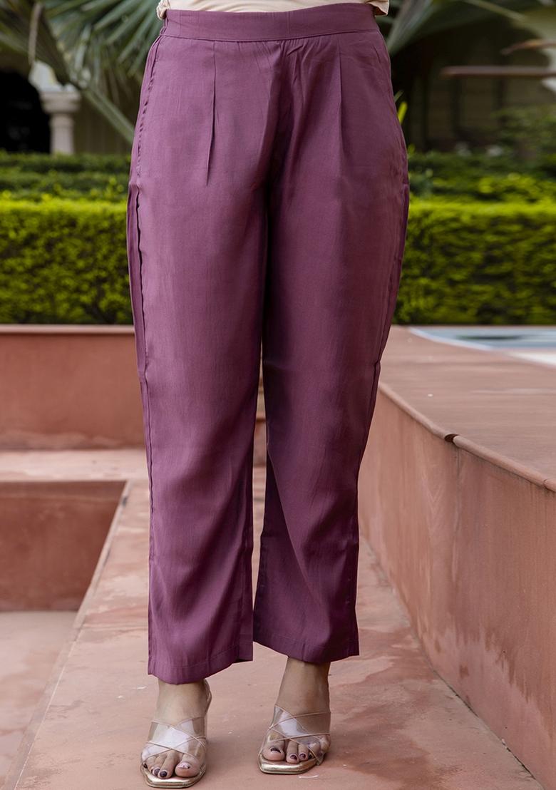 Lavender Embroidered Silk Blend Kurta Set With Dupatta - Indya