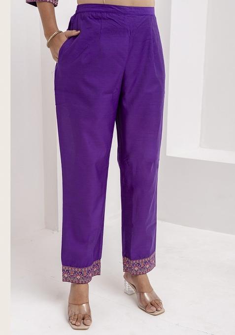 Royal Blue Embroidered Jacquard Silk Kurta Set With Dupatta