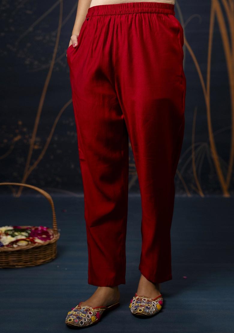 Maroon Embroidered Cotton Silk Blend Kurta Set With Dupatta - Indya