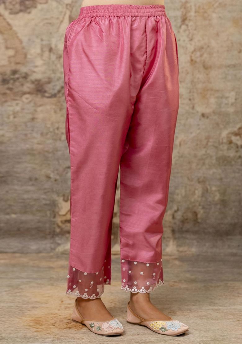 Pink Embroidered Silk Blend Kurta Set With Dupatta - Indya