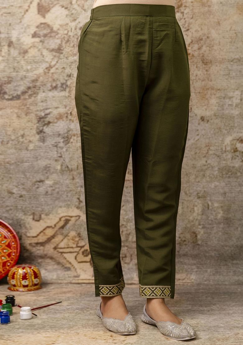 Mehendi Embroidered Silk Blend Kurta Set With Dupatta - Indya