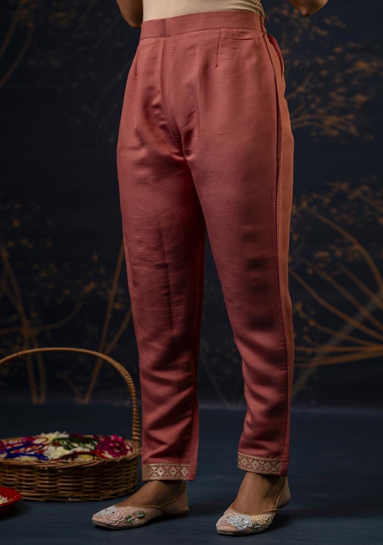 Peach Embroidered Silk Blend Kurta Set With Dupatta - Indya