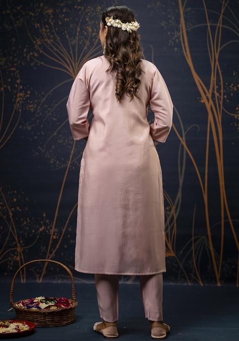 Red Embroidered Simar Silk Kurta Set With Dupatta