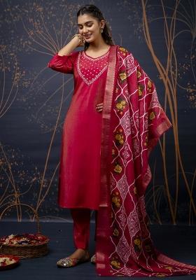 Olive Green Embroidered Simar Silk Kurta Set With Dupatta