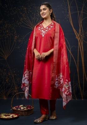 Mustard Embroidered Simar Silk Kurta Set With Dupatta