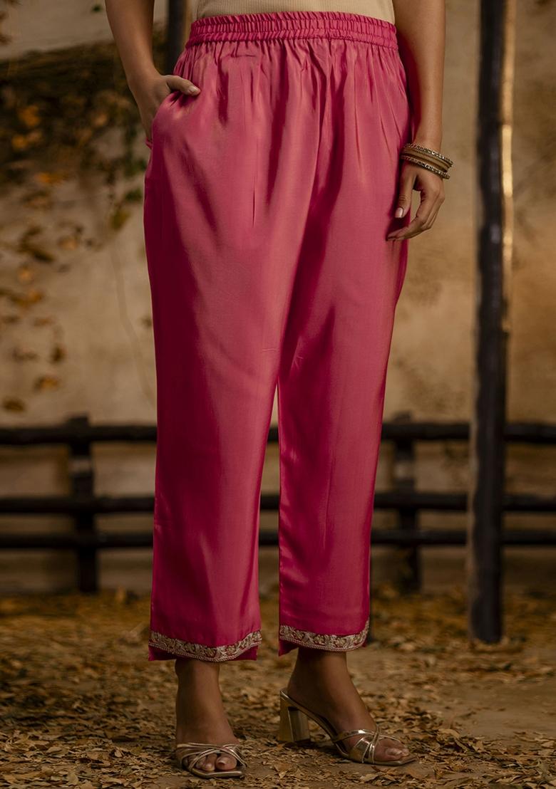 Pink Embroidered Silk Blend Kurta Set With Dupatta - Indya