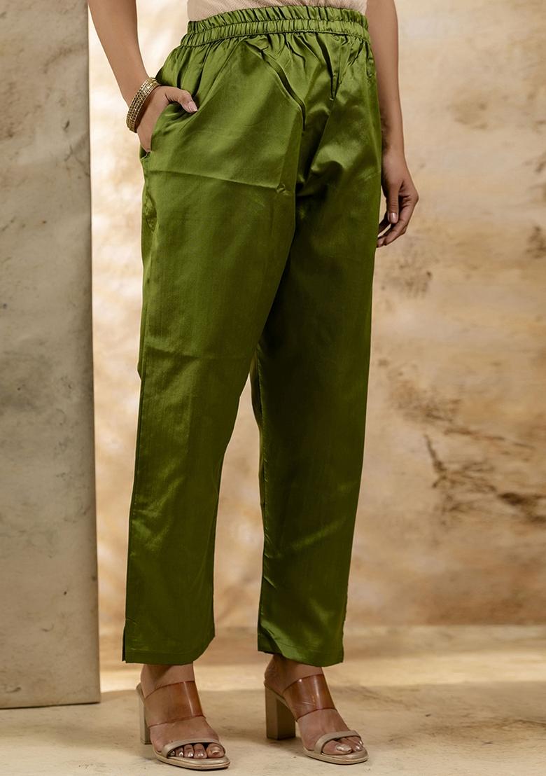 Mehendi Embroidered Cotton Blend Kurta Set With Dupatta - Indya