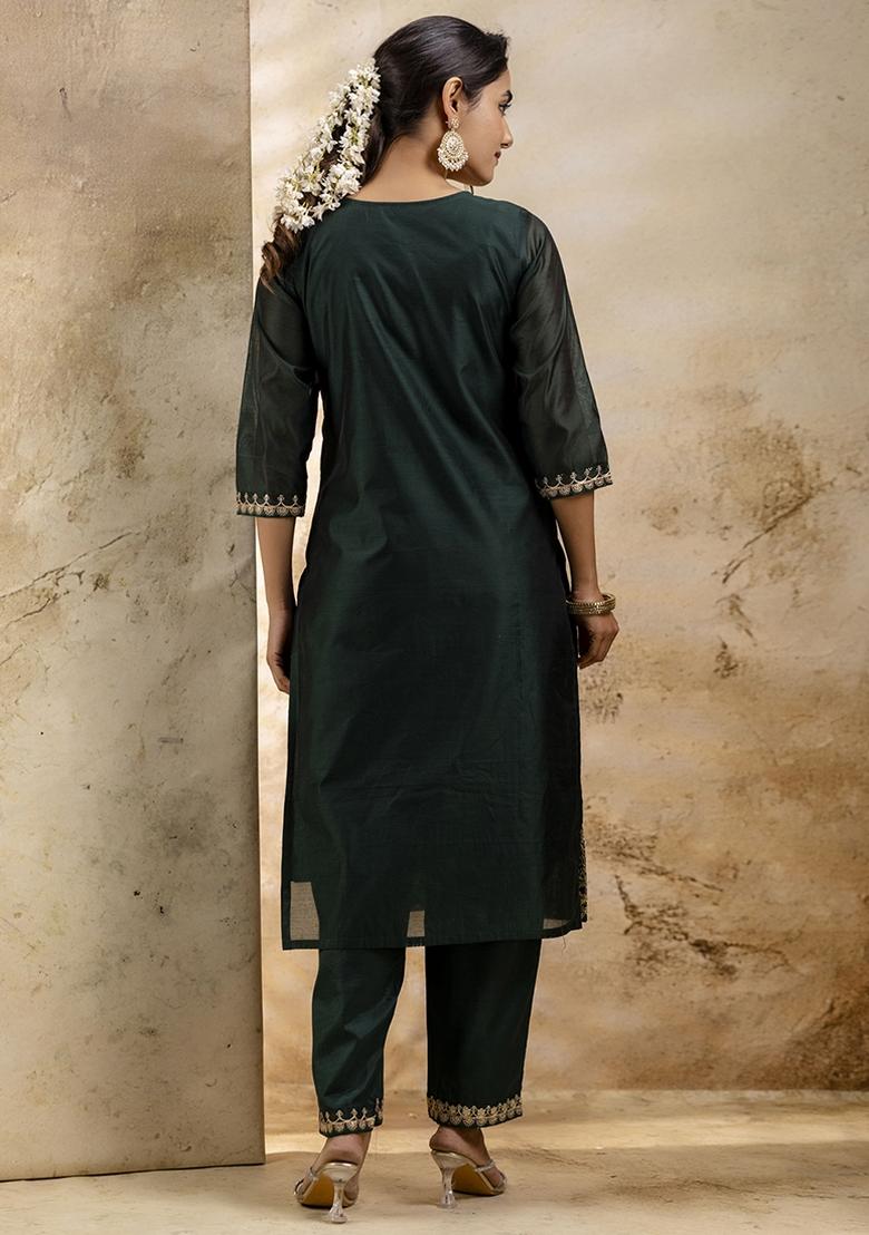 Lavender Embroidered Chanderi Silk Kurta Set With Dupatta - Indya