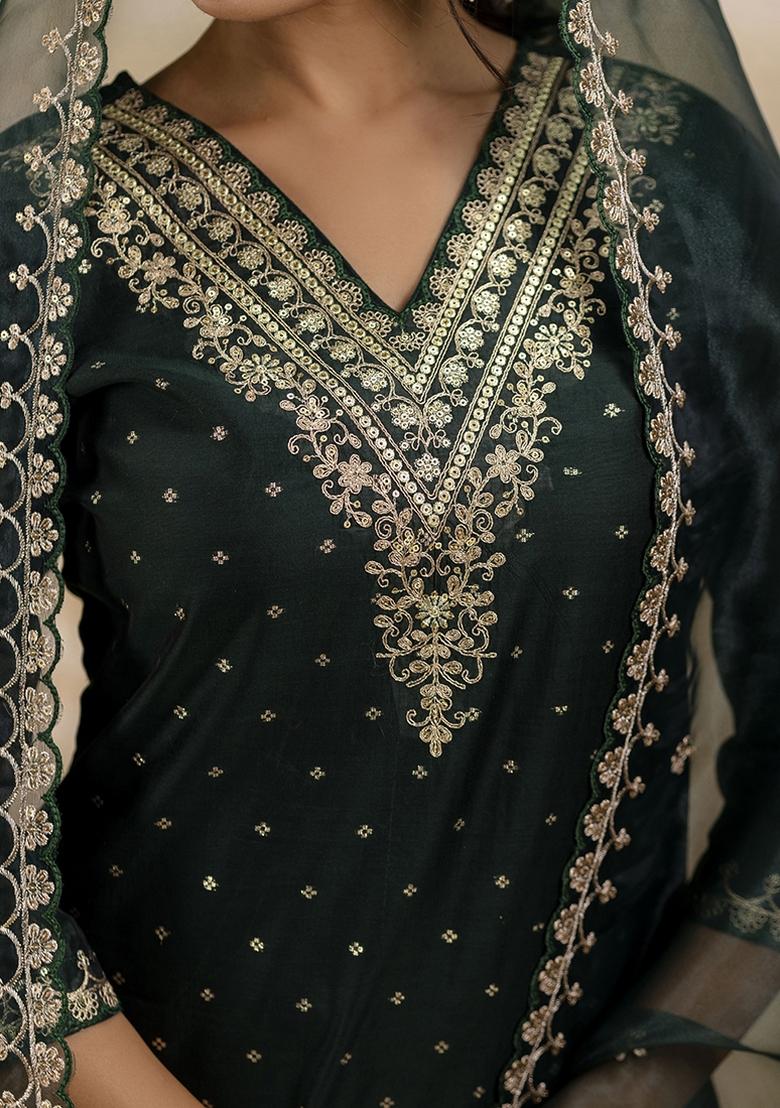 Lavender Embroidered Chanderi Silk Kurta Set With Dupatta - Indya