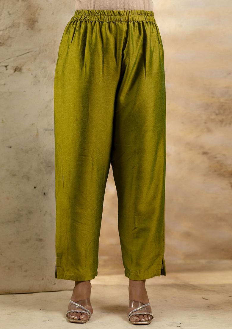 Mehendi Embroidered Silk Blend Kurta Set With Dupatta - Indya