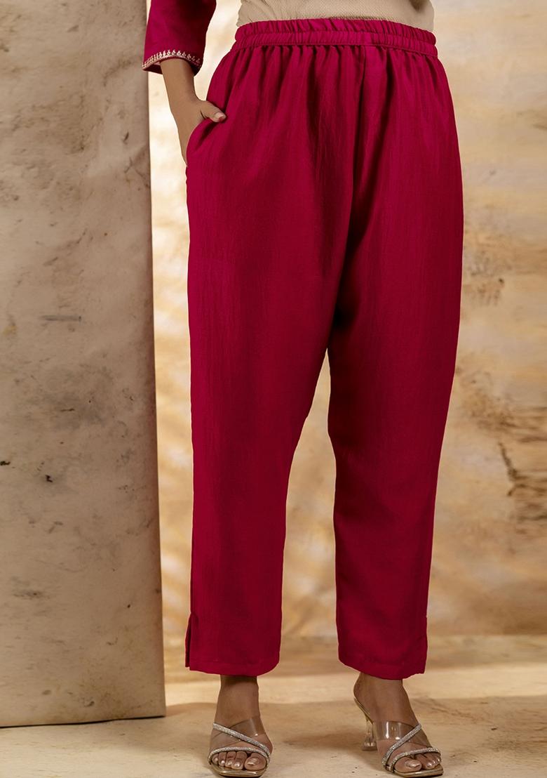 Pink Embroidered Silk Blend Kurta Set With Dupatta - Indya