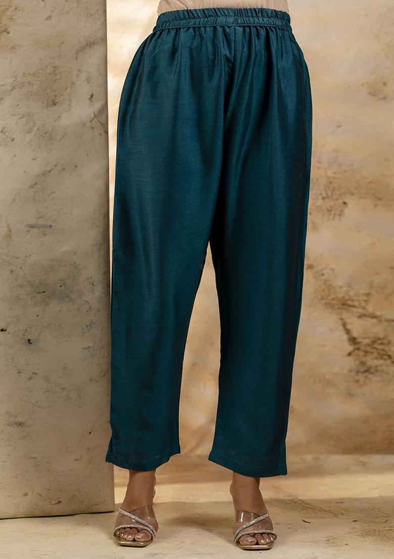 Teal Embroidered Silk Blend Kurta Set With Dupatta - Indya