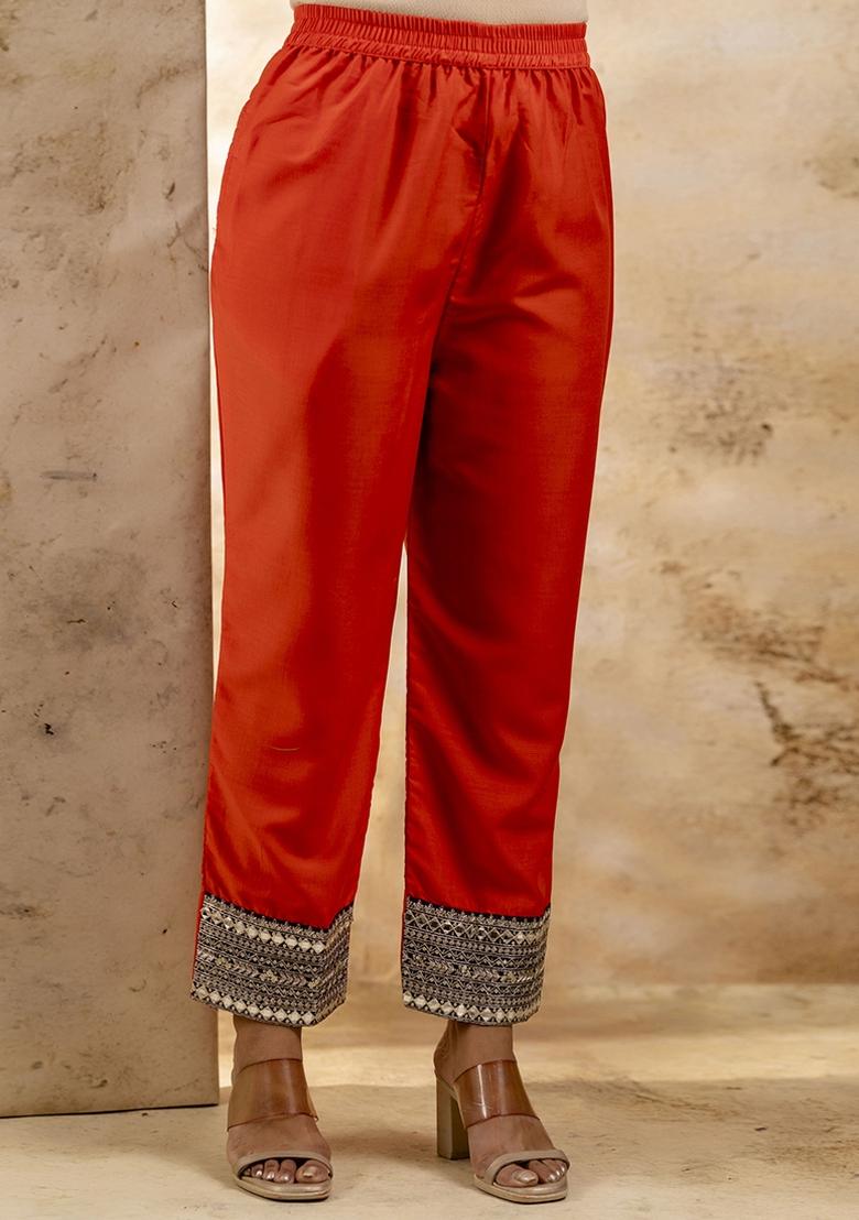 Orange Embroidered Viscose Rayon Kurta Set With Dupatta - Indya