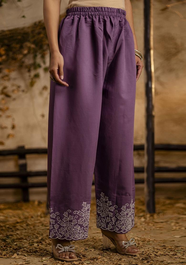 Lavender Embroidered Silk Blend Kurta Set With Dupatta - Indya