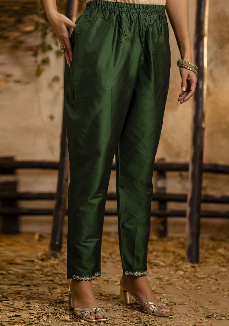 Dark Green Embroidered Silk Blend Kurta Set With Dupatta - Indya