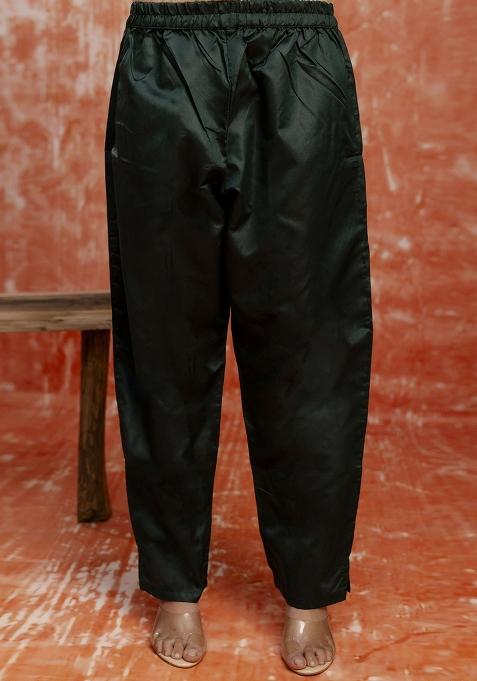 Dark Green Embroidered Cotton Silk Blend Kurta Set With Dupatta