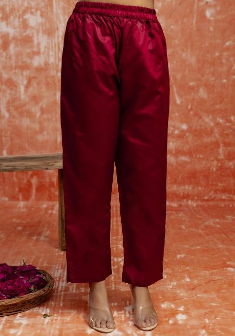 Red Embroidered Cotton Silk Blend Kurta Set With Dupatta