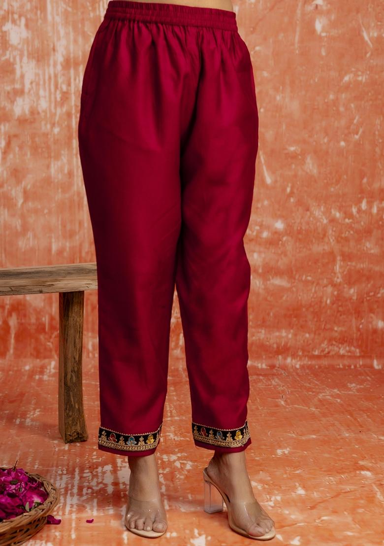 Red Embroidered Viscose Rayon Kurta Set With Dupatta - Indya