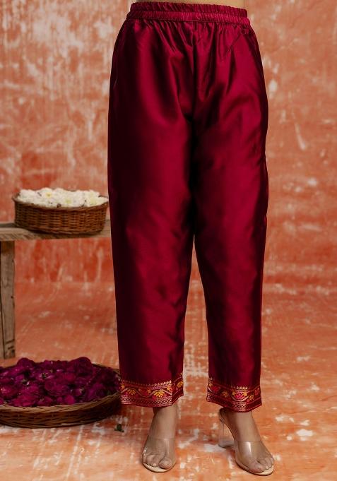 Red Embroidered Cotton Silk Blend Kurta Set With Dupatta