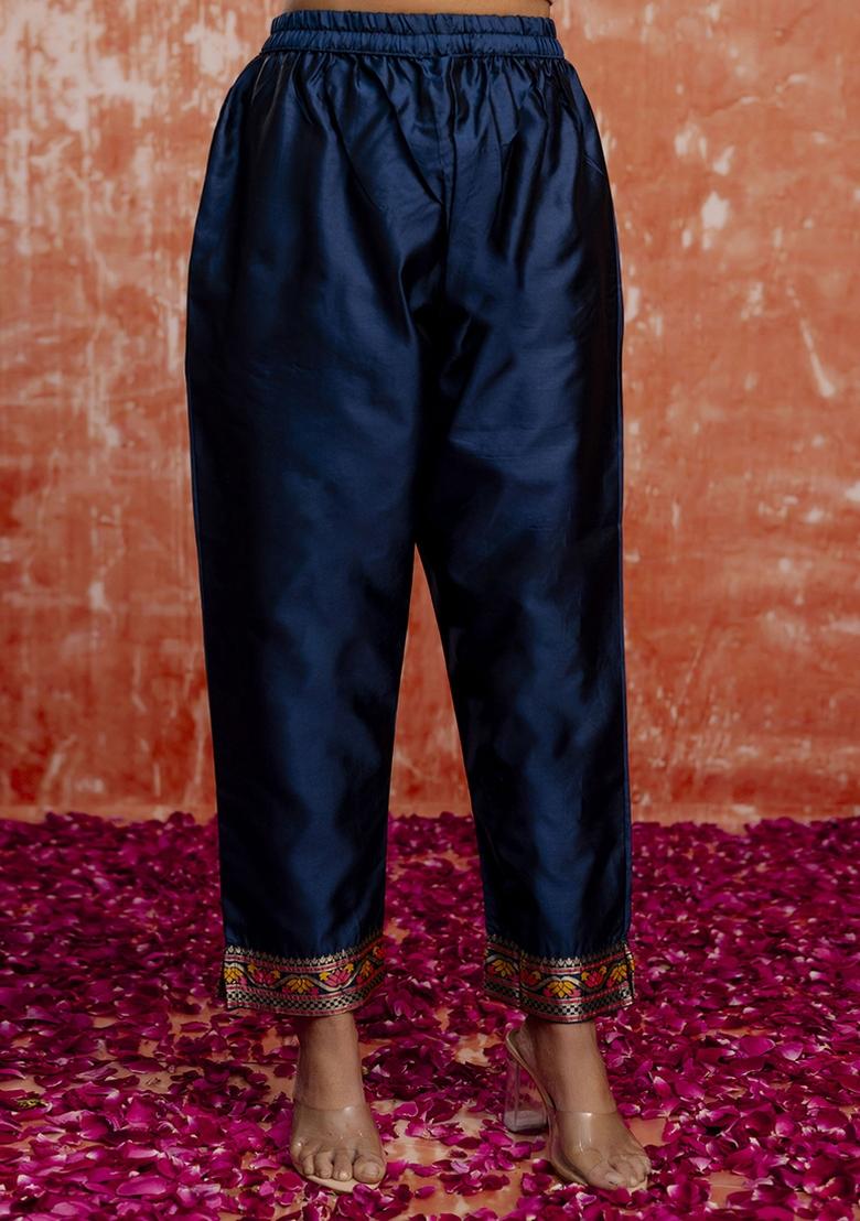 Navy Blue Embroidered Cotton Silk Blend Kurta Set With Dupatta