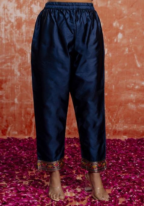 Navy Blue Embroidered Cotton Silk Blend Kurta Set With Dupatta